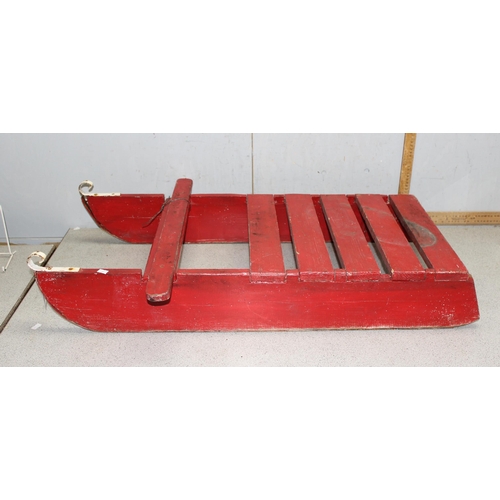 1511 - Vintage red painted wooden snow sled