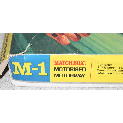 1512 - Matchbox M-1 Motorway set, a Scalextric C547 set in box and a Hot Wheels Chute Pak (3)