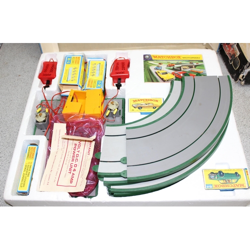 1512 - Matchbox M-1 Motorway set, a Scalextric C547 set in box and a Hot Wheels Chute Pak (3)