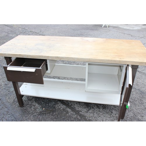 116 - A vintage heavy duty scientific workbench, previously from the ESSO research labs, approx 180cm wide... 