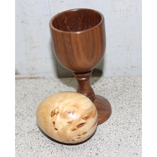 1617 - Linley turned wooden egg cup with wooden egg, in box