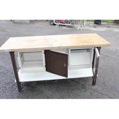 117 - A vintage heavy duty scientific workbench, previously from the ESSO research labs, approx 180cm wide... 