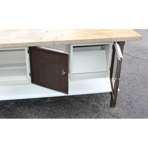 117 - A vintage heavy duty scientific workbench, previously from the ESSO research labs, approx 180cm wide... 