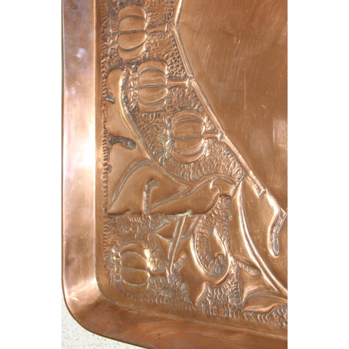 1616 - A Keswick School of Industrial Arts Art Nouveau or Arts & Crafts period embossed copper tray decorat... 