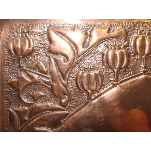 1616 - A Keswick School of Industrial Arts Art Nouveau or Arts & Crafts period embossed copper tray decorat... 