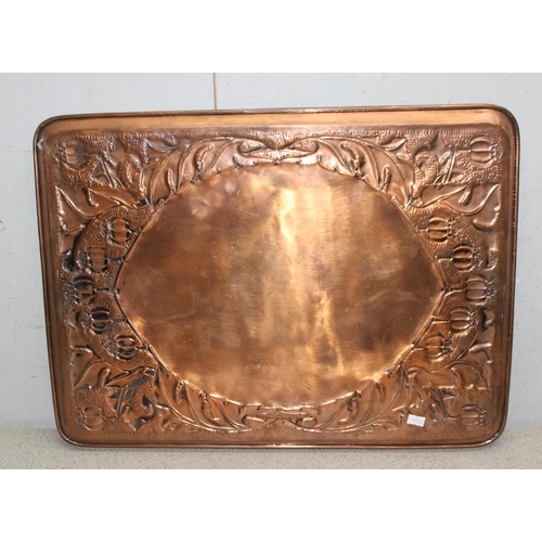 1616 - A Keswick School of Industrial Arts Art Nouveau or Arts & Crafts period embossed copper tray decorat... 