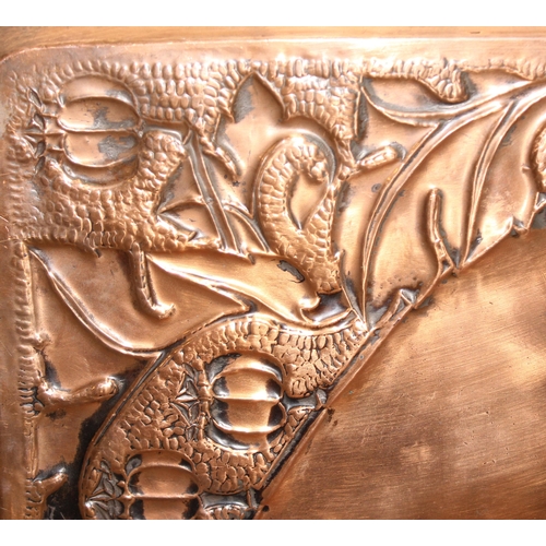 1616 - A Keswick School of Industrial Arts Art Nouveau or Arts & Crafts period embossed copper tray decorat... 