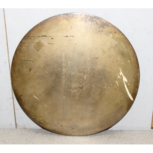 1622 - A large heavy Chinese polished bronze or brass mirror decorated with moulded characters to reverse, ... 