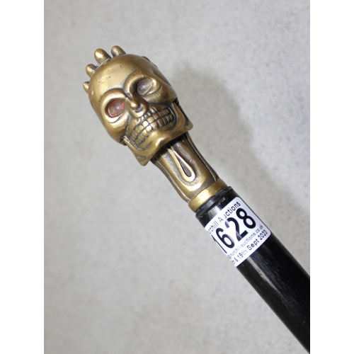 1628 - Steampunk solid brass skull and hand ebonised walking cane