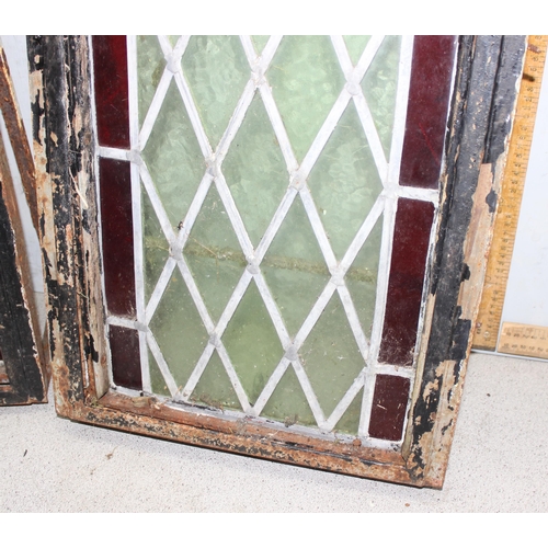 1746 - 2 x vintage stained glass canal boat windows, approx 41cm wide x 23cm deep x 63cm high