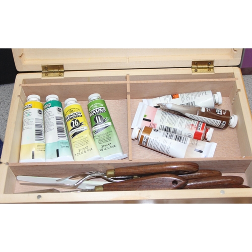 1787 - Large quantity of artist materials to include Winsor & Newton oil & watercolour paint, new brushes &... 