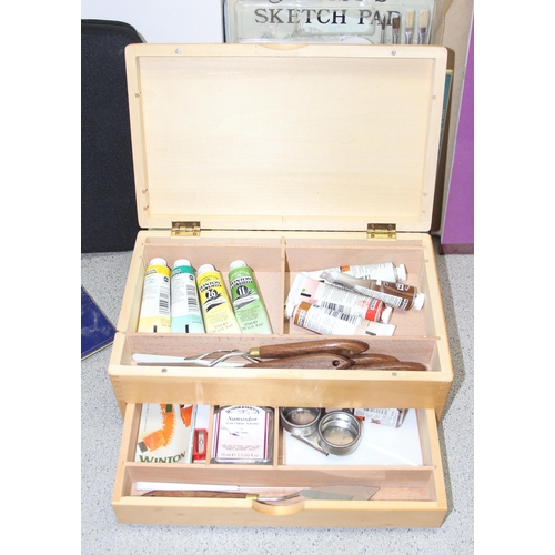 1787 - Large quantity of artist materials to include Winsor & Newton oil & watercolour paint, new brushes &... 