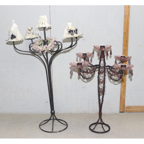 1789 - 2 metal candelabras with bead/droplet details, tallest approx 63cm