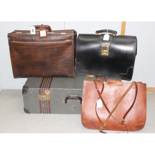 202 - 4 vintage bags and suitcases to inc leather