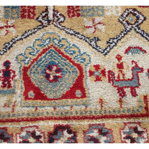 213 - Colourful vintage hand made rug, approx 150cm x 105cm