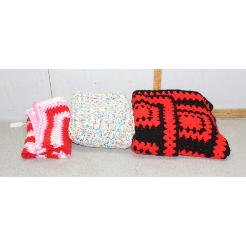 214 - 3 crocheted blankets, largest approx 113cm x 113cm