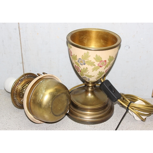 246 - Converted to electricity Messengers oil lamp with floral decoration with glass shade, approx 38cm