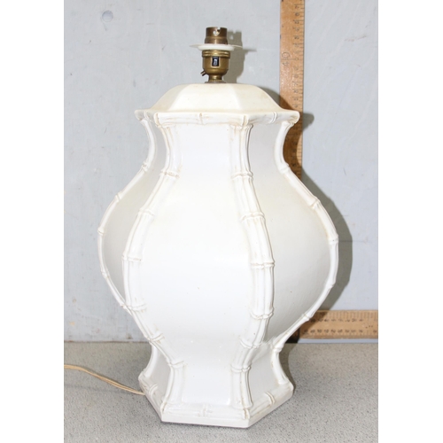 254 - 4 lamp bases to incl 3 alabaster and a large ceramic example, tallest approx 47cm