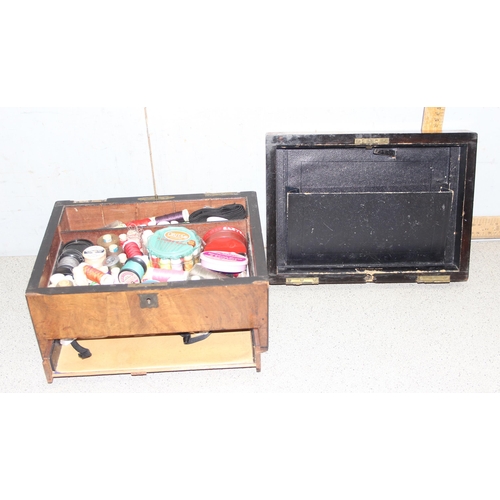 294 - Small painted wooden 12-drawer storage chest (24cm W x 30cm H x 18cm D) and a wooden box with sewing... 