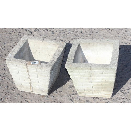 322 - Pair of brick effect garden plant pots, each approx 27cm in diameter