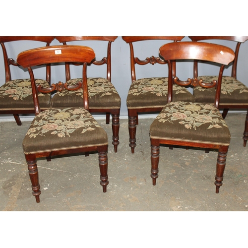 37 - A set of 6 early 19th century mahogany railback dining chairs with stuffed tapestry seats