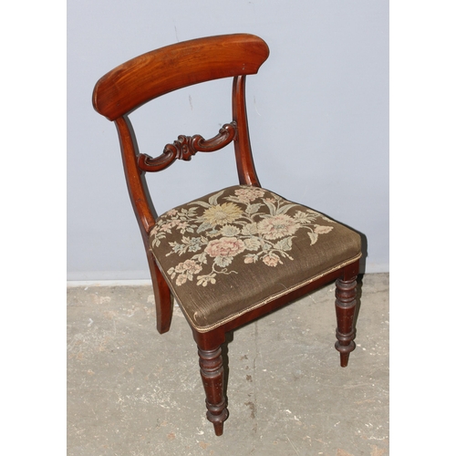 37 - A set of 6 early 19th century mahogany railback dining chairs with stuffed tapestry seats