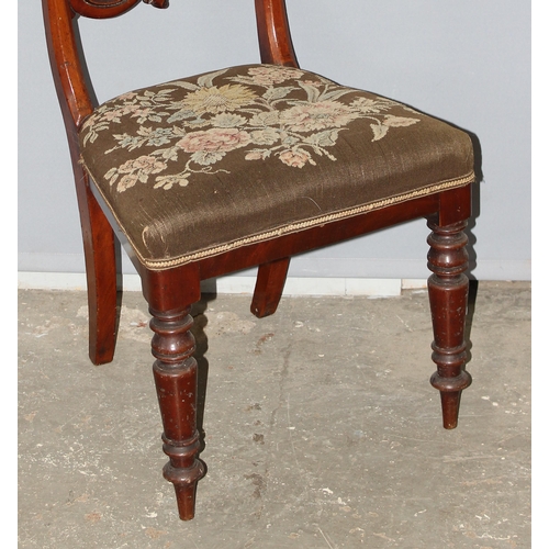 37 - A set of 6 early 19th century mahogany railback dining chairs with stuffed tapestry seats