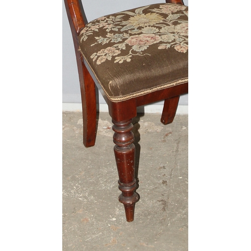 37 - A set of 6 early 19th century mahogany railback dining chairs with stuffed tapestry seats