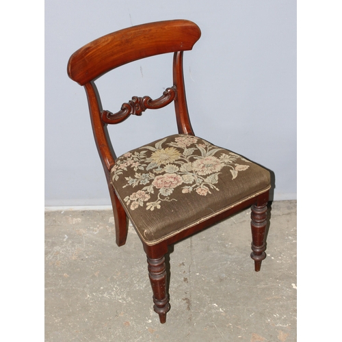 37 - A set of 6 early 19th century mahogany railback dining chairs with stuffed tapestry seats