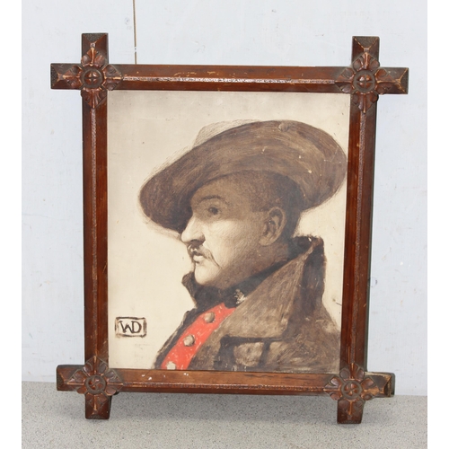 412 - An early 20th century oil on canvas of a Boer War period soldier in slouch hat, signed WD, on Rowney... 