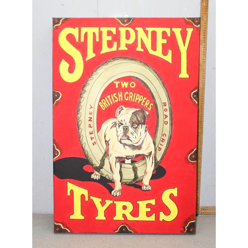 426 - Oil on canvas reproduction advertising picture for Stepney Tyres, approx 91cm x 60cm