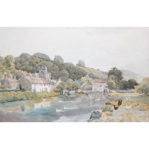 435 - Antique watercolour of a river scene signed William Mansfield 1912, approx 68cm x 50cm