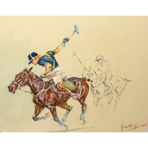 444 - John Gregory King (1929-2014), charcoal and watercolour sketch of Polo players, approx 52cm x 42cm i... 