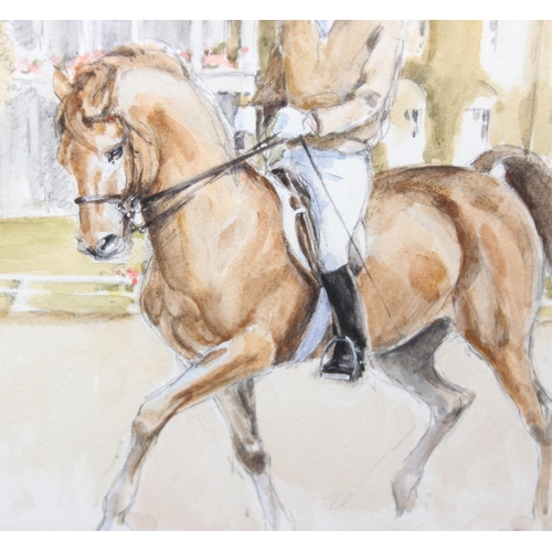 445 - Susie Whitcombe (born 1957), watercolour portrait of Dr Reiner Klimke at Goodwood 1981 on dressage h... 