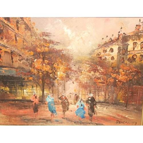 449 - 2 original paintings to incl a Parisian street scene signed Burnett (possibly Caroline Burnett, 1877... 