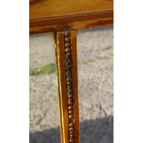 450 - Large gilt framed tri-compartment over-mantel pier mirror, likely 19th century, approx 150cm x 80cm