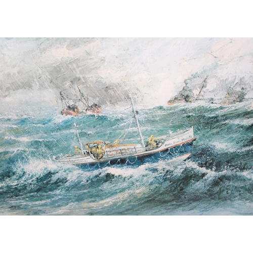 459 - Limited edition signed print titled 'In Face of Danger' showing RNLI lifeboat on stormy seas, approx... 