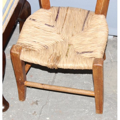 46 - A vintage stool and a rush seated child's chair (2)