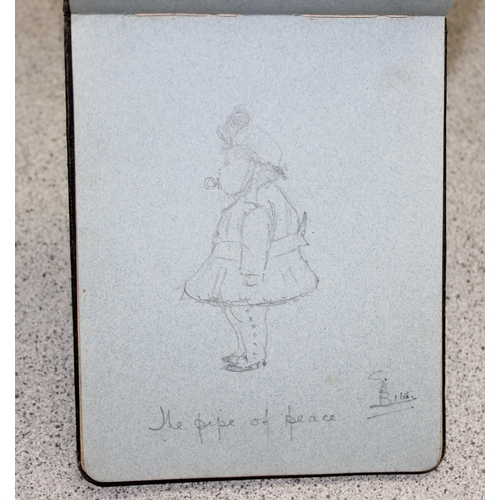 500 - An early 20th century autograph book with many interesting drawings and an antique leather bound Pol... 