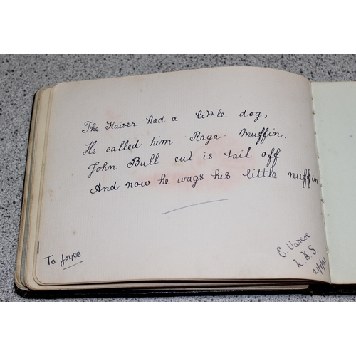 500 - An early 20th century autograph book with many interesting drawings and an antique leather bound Pol... 