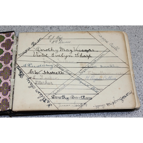 500 - An early 20th century autograph book with many interesting drawings and an antique leather bound Pol... 