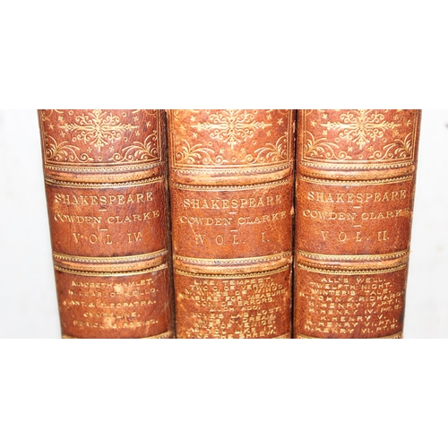 517 - Three leather and gilt bound volumes of ‘The Works  of William Shakespeare’ by Charles and Mary Cowd... 