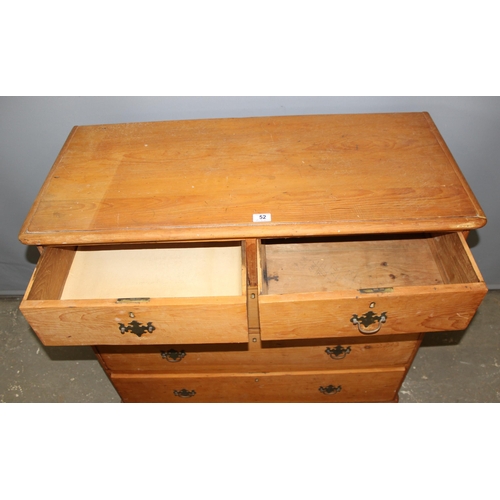 52 - A Victorian pine 2 over 3 chest of drawers with brass handles, approx 105cm wide x 49cm deep x 92cm ... 