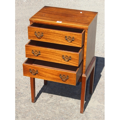 66 - A Georgian style 3 drawer chest on legs, approx 46cm wide x 33cm deep x 78cm tall