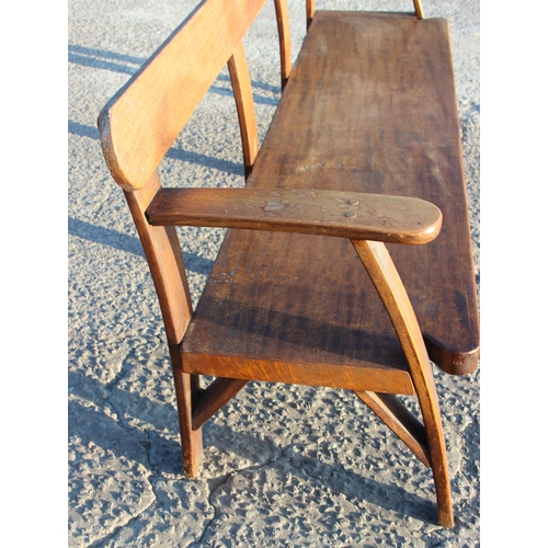 73 - An unusual vintage oak settle or bench, approx 185cm wide x 47cm deep x 71cm tall