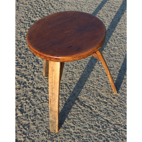 74 - A pair of vintage hand made oak 3 legged stools, each approx 44cm tall