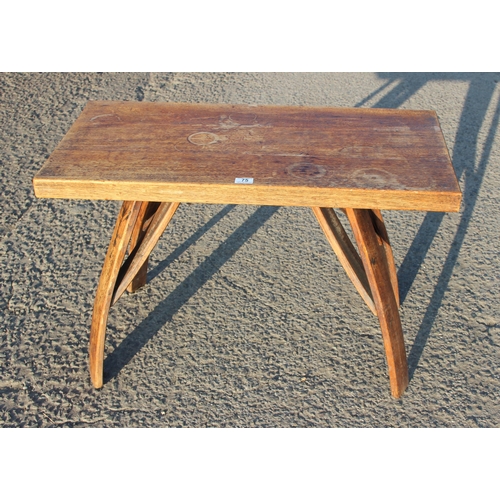 75 - A vintage hand made oak low table, approx 91cm wide x 46cm deep x 60cm tall