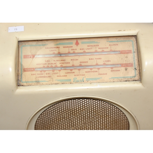 750 - Vintage cream Bush radio & qty of radio values & related literature