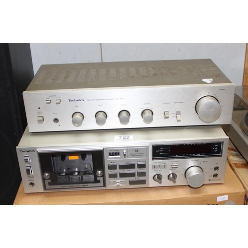 752 - Qty of Technics hi-fi items to inc an RS-M230, SL-200, SU-8011 & a pair of SB-F90 speakers, some wit... 