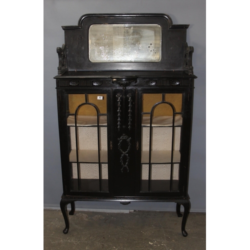 83 - A Victorian ebonised display cabinet with mirror top, approx 106cm wide x 40cm deep x 186cm tall